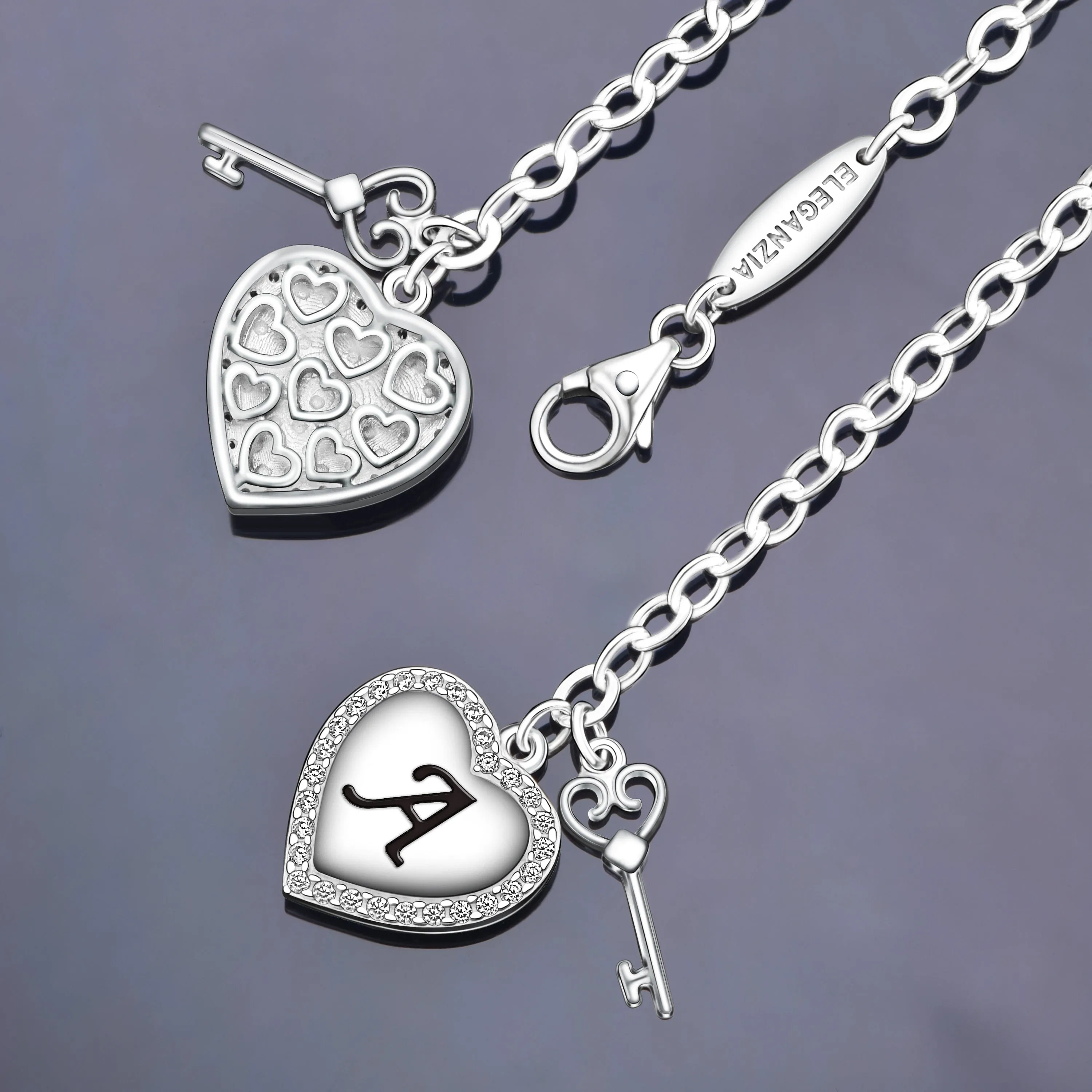 Love Heart Initial Bracelets Silver, 26 Alphabets