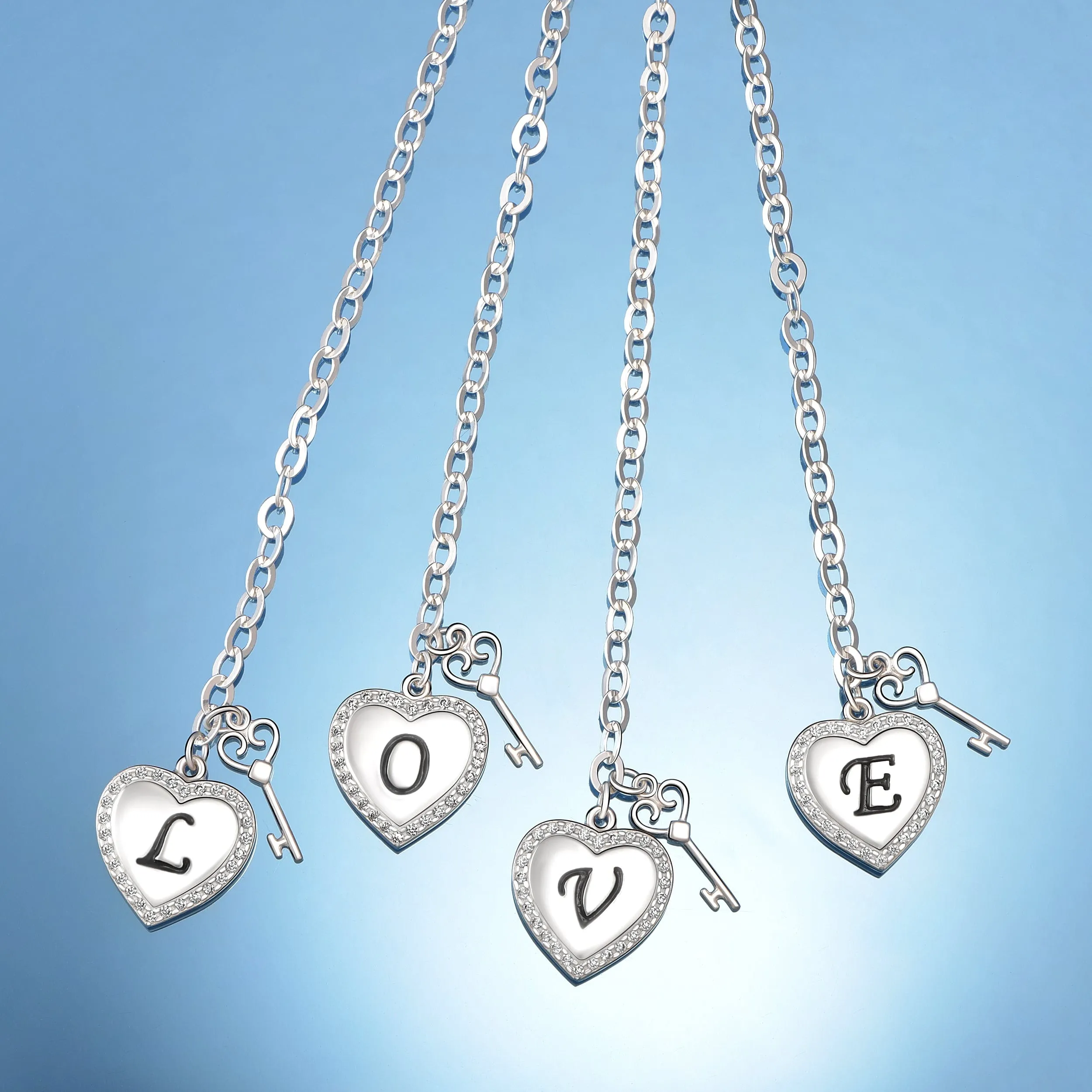 Love Heart Initial Bracelets Silver, 26 Alphabets