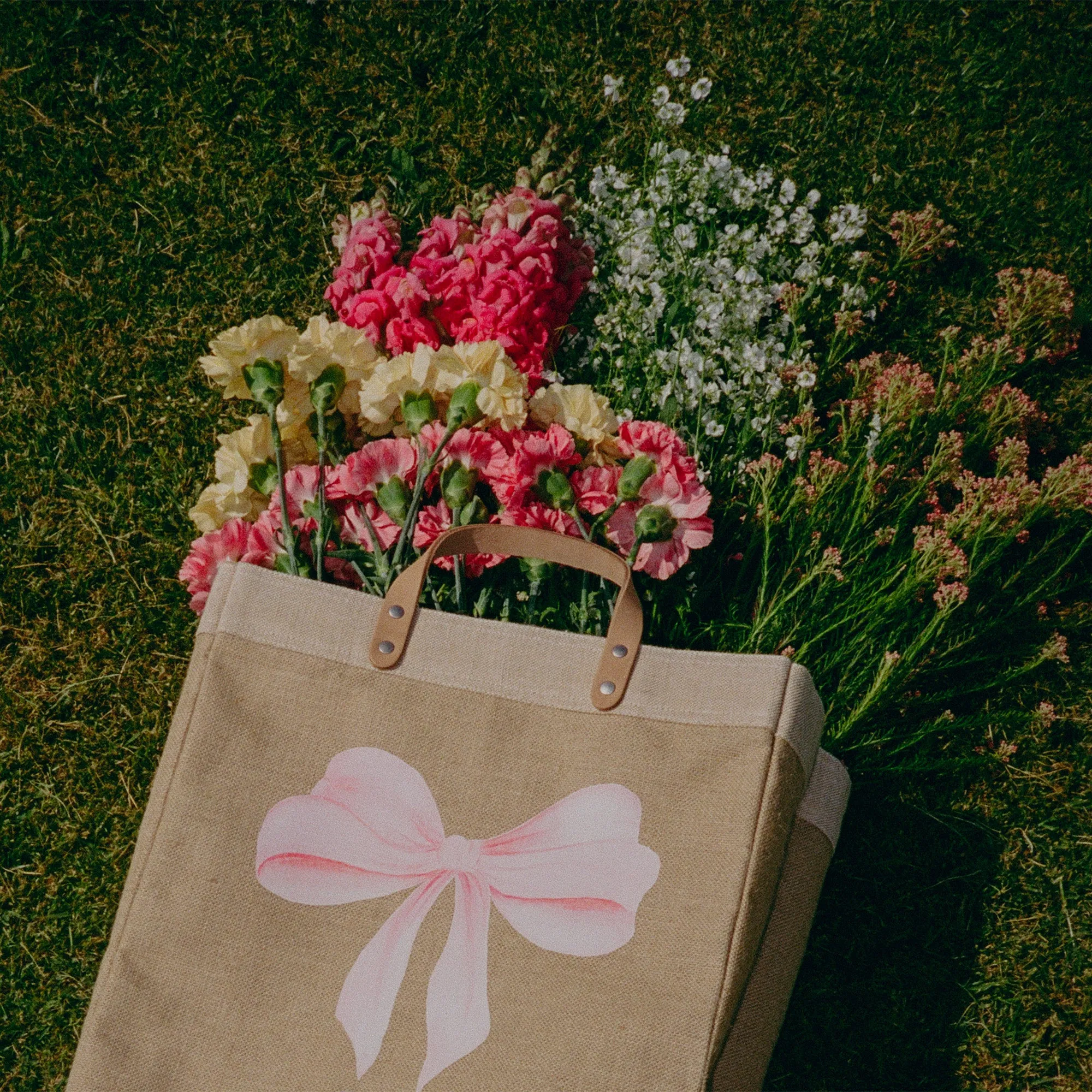 Market Bag in Natural with Rose Bow by Amy Logsdon