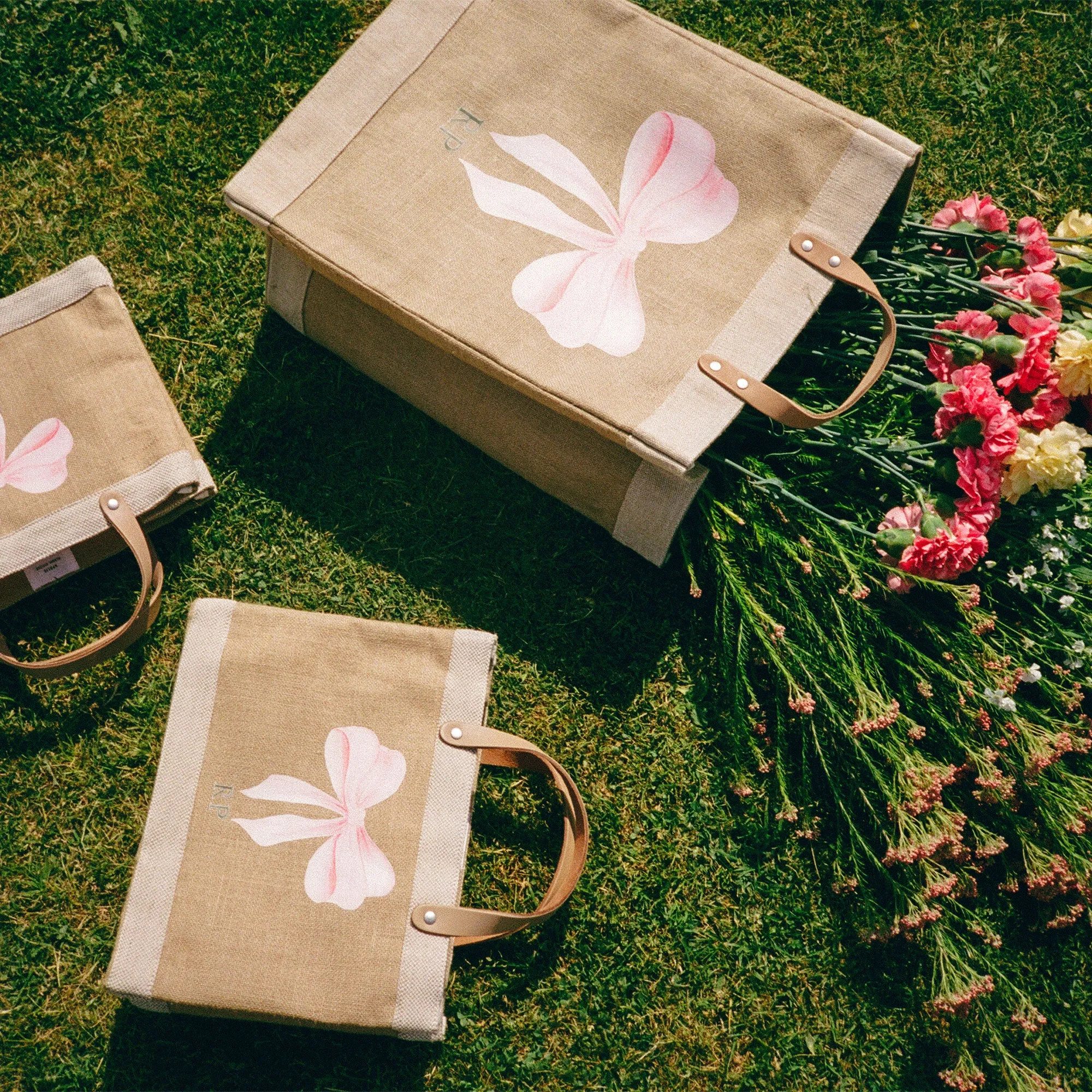 Market Bag in Natural with Rose Bow by Amy Logsdon