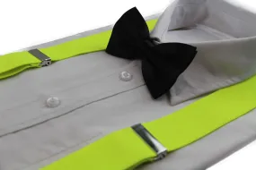 Mens Fluro Yellow 100cm Wide Suspenders & Black Bow Tie Set