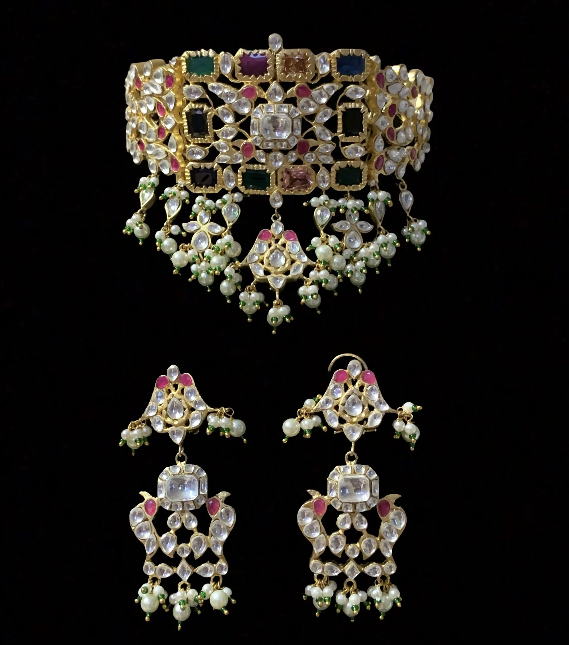 Mukta navratan choker with earrings ( SHIPS IN 4 WEEKS )