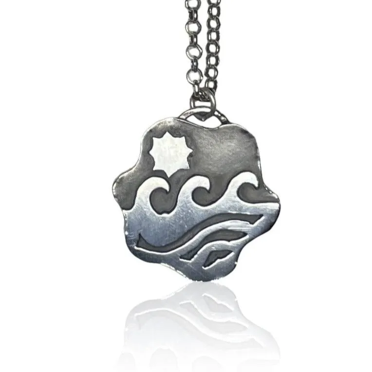 N19- Sterling Silver Waves and Clouds Medallion