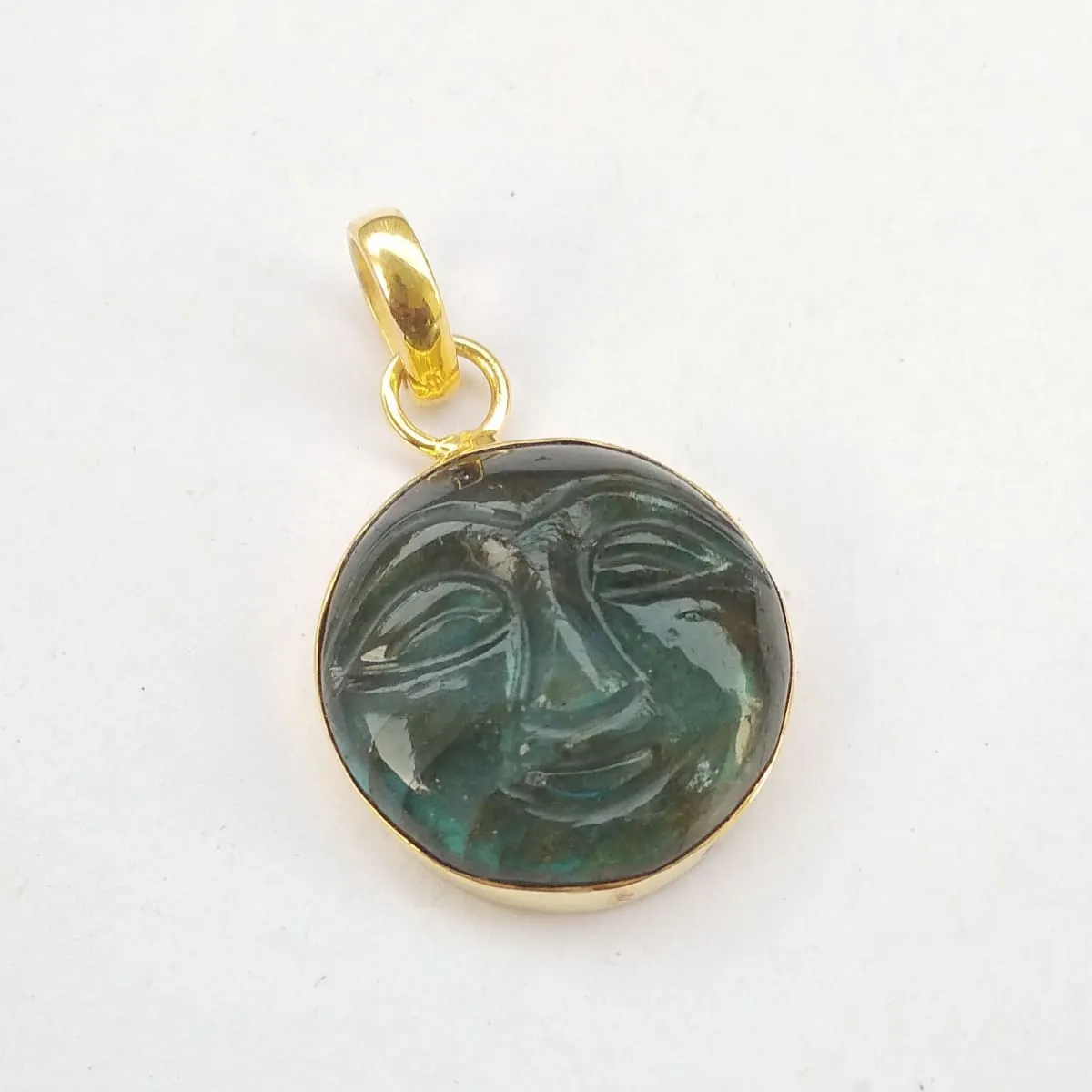 Natural Labradorite Birthstone Moon Face Pendant Made 18K Gold Plated