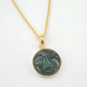 Natural Labradorite Birthstone Moon Face Pendant Made 18K Gold Plated