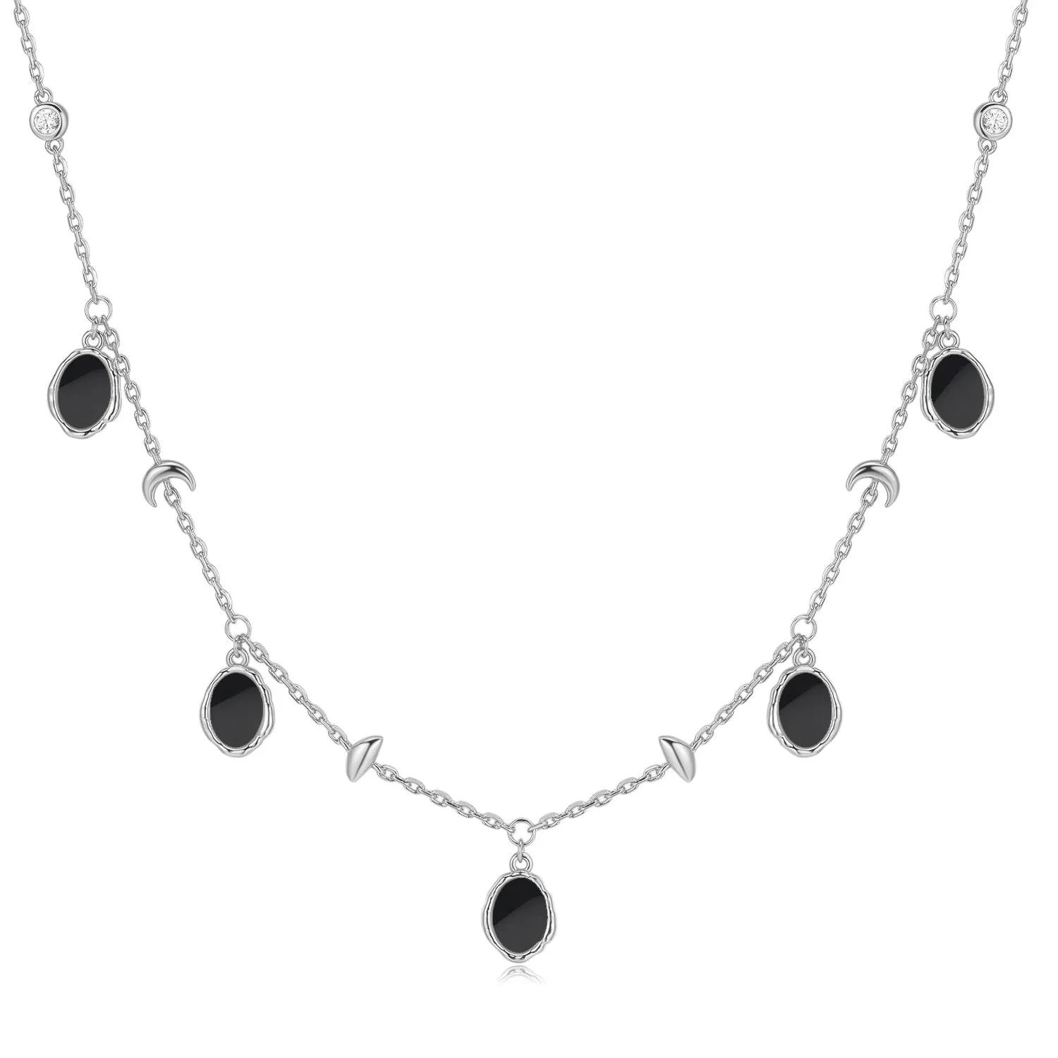 Obsidian Silver Choker - Moon Circle