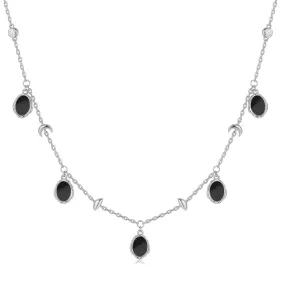 Obsidian Silver Choker - Moon Circle