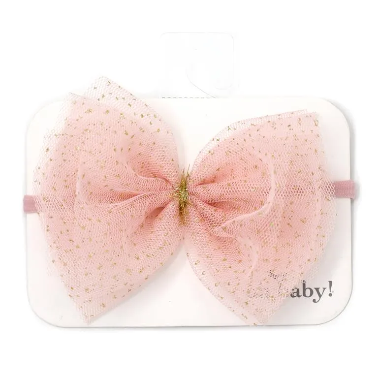 oh baby! Glinda Tulle Bow Nylon Headband - Pink / Gold Foil