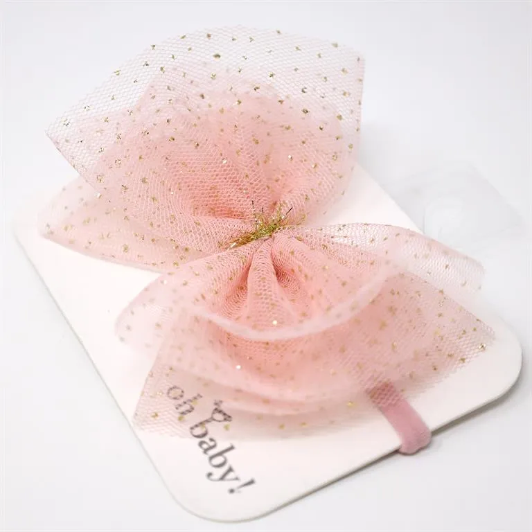 oh baby! Glinda Tulle Bow Nylon Headband - Pink / Gold Foil