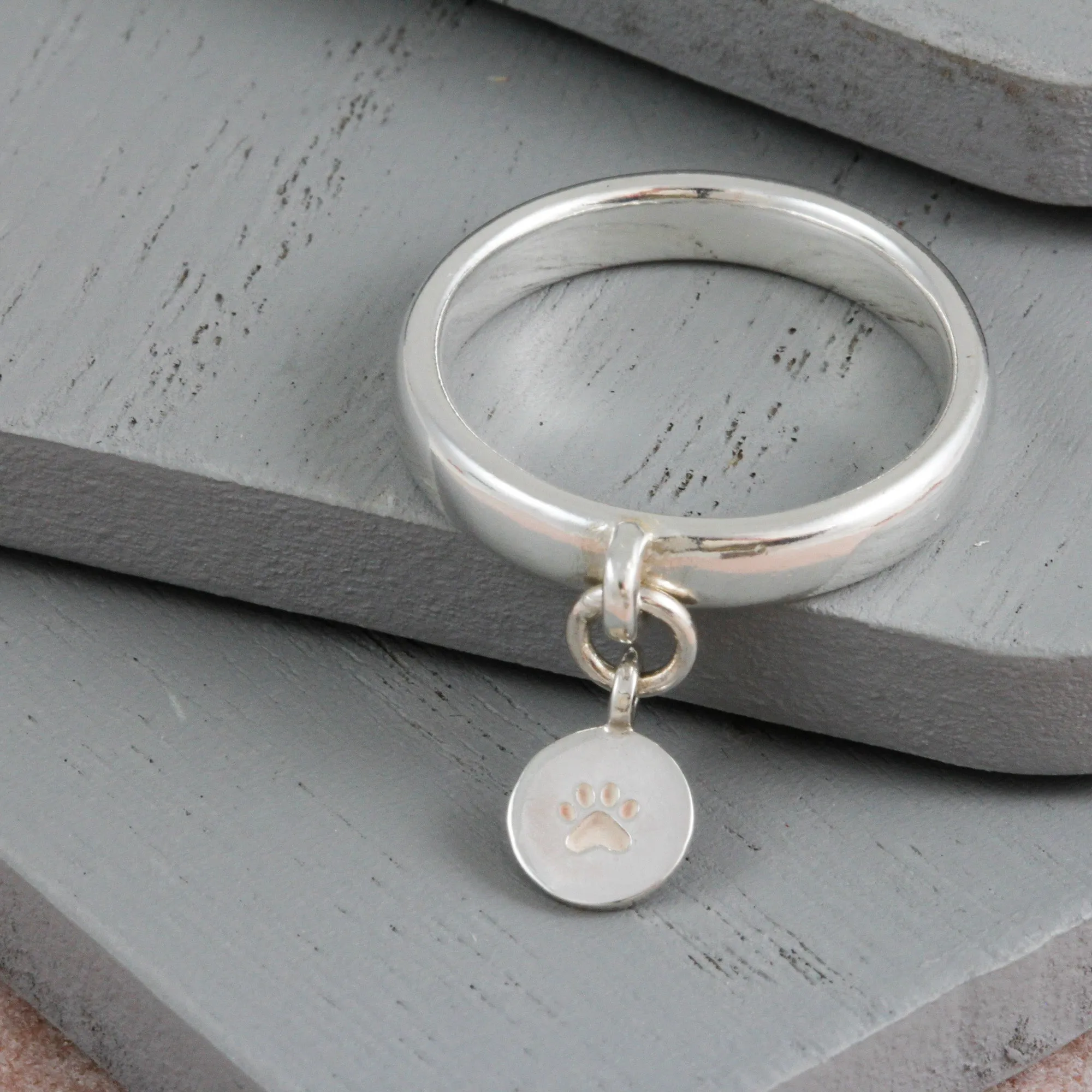 Personalised Disc Silver Charm Ring