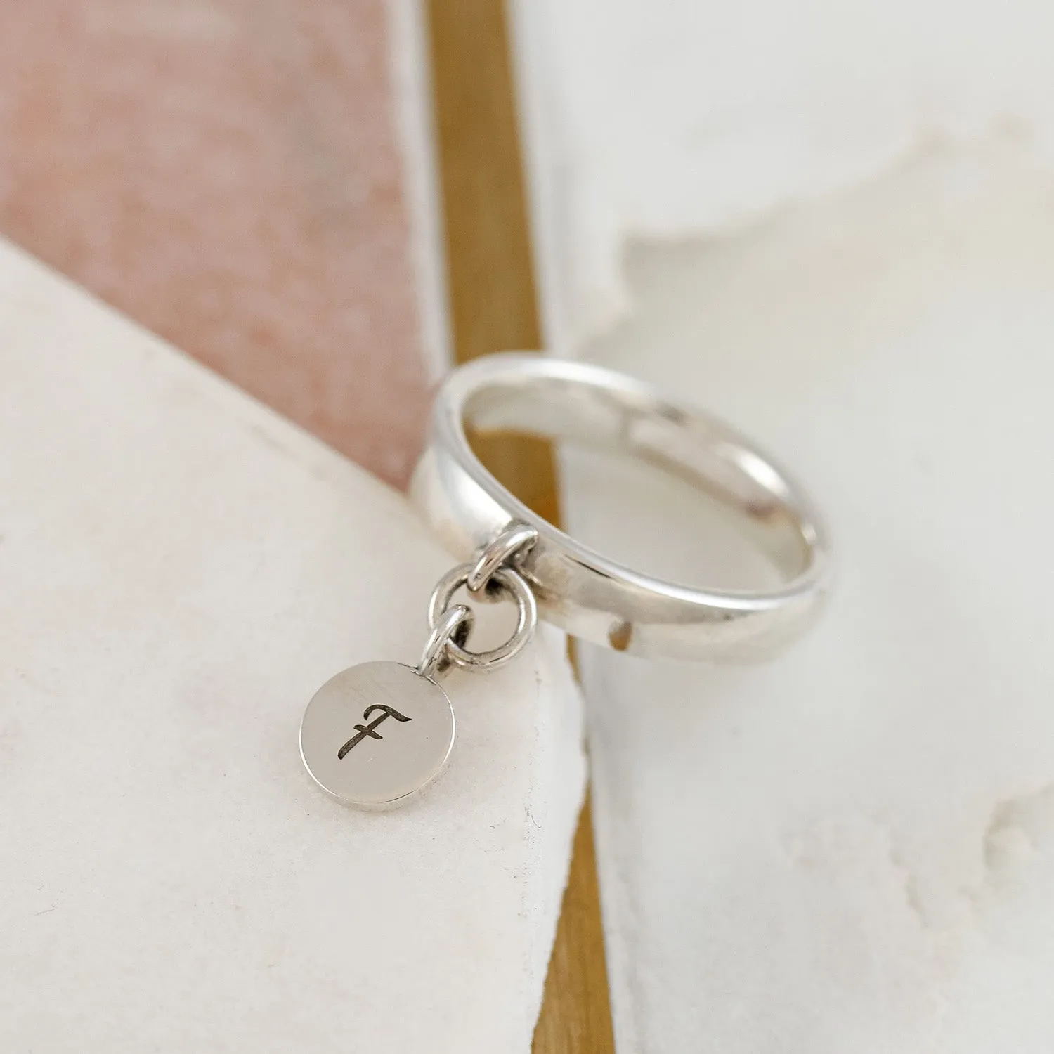 Personalised Disc Silver Charm Ring