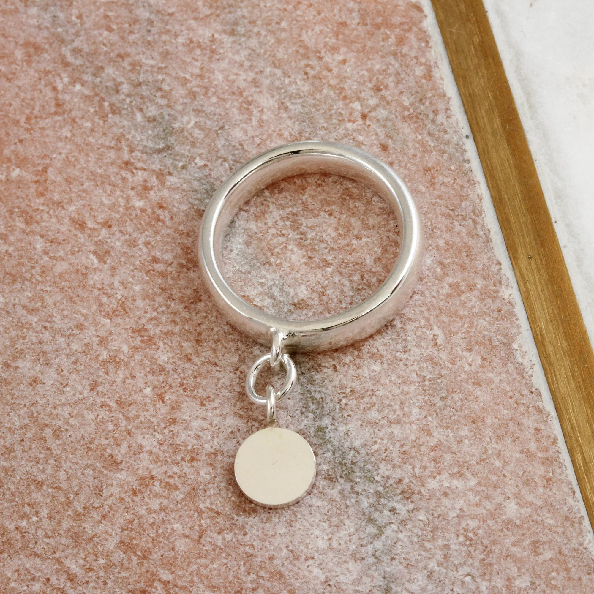 Personalised Disc Silver Charm Ring