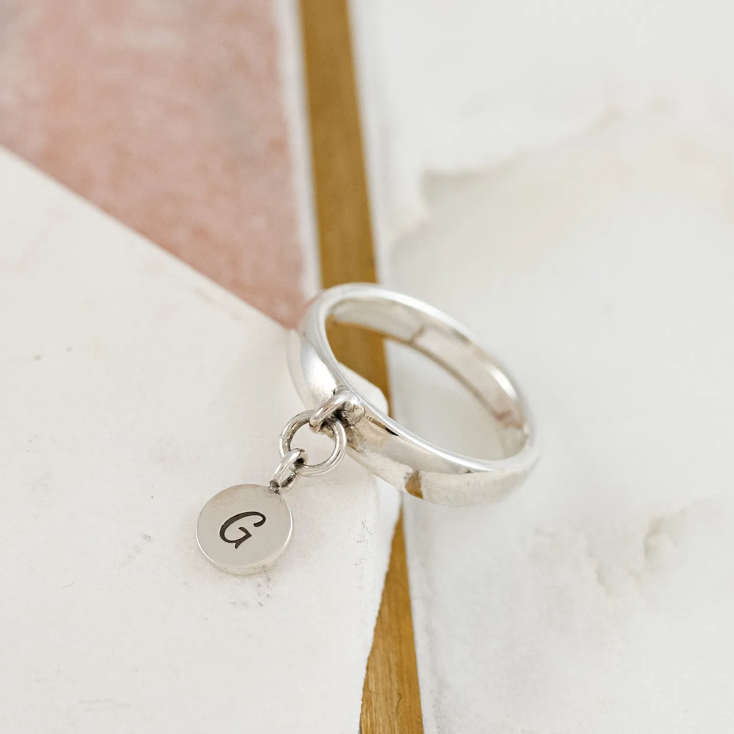 Personalised Disc Silver Charm Ring