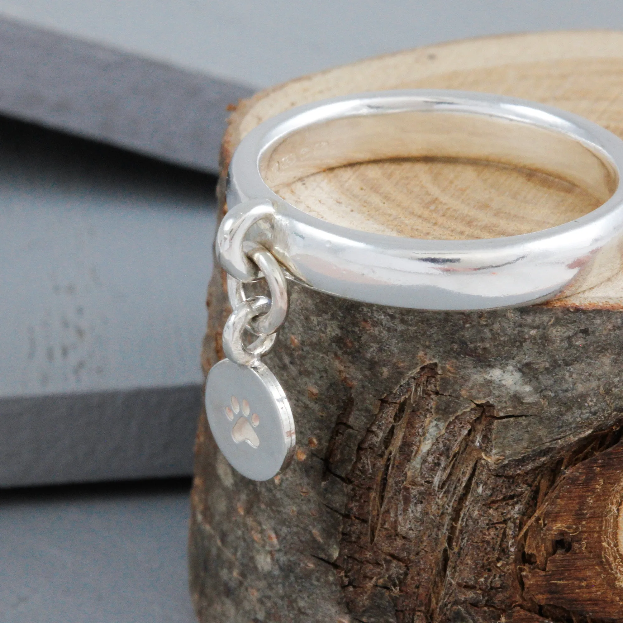 Personalised Disc Silver Charm Ring