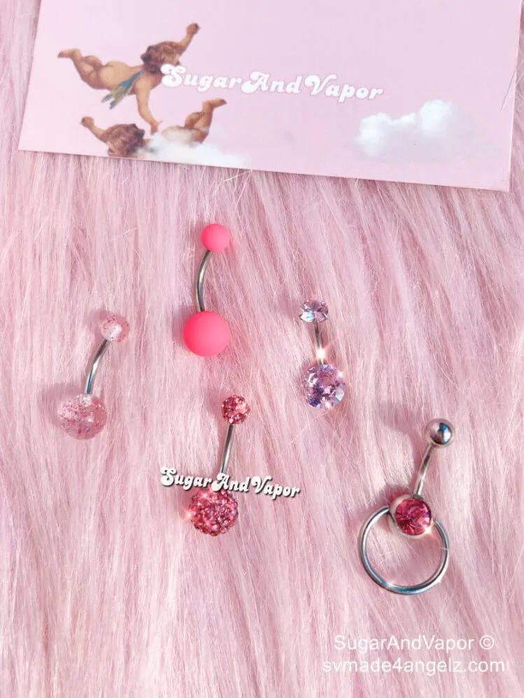 Pink Angel Belly Rings 5 Pcs Set