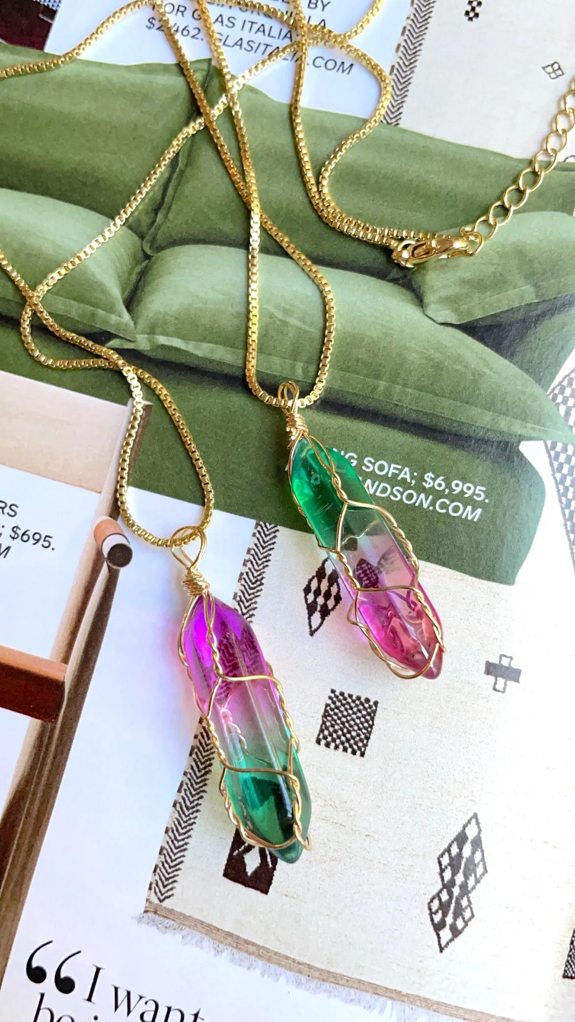 Purple/Green crystal stone pendant necklace