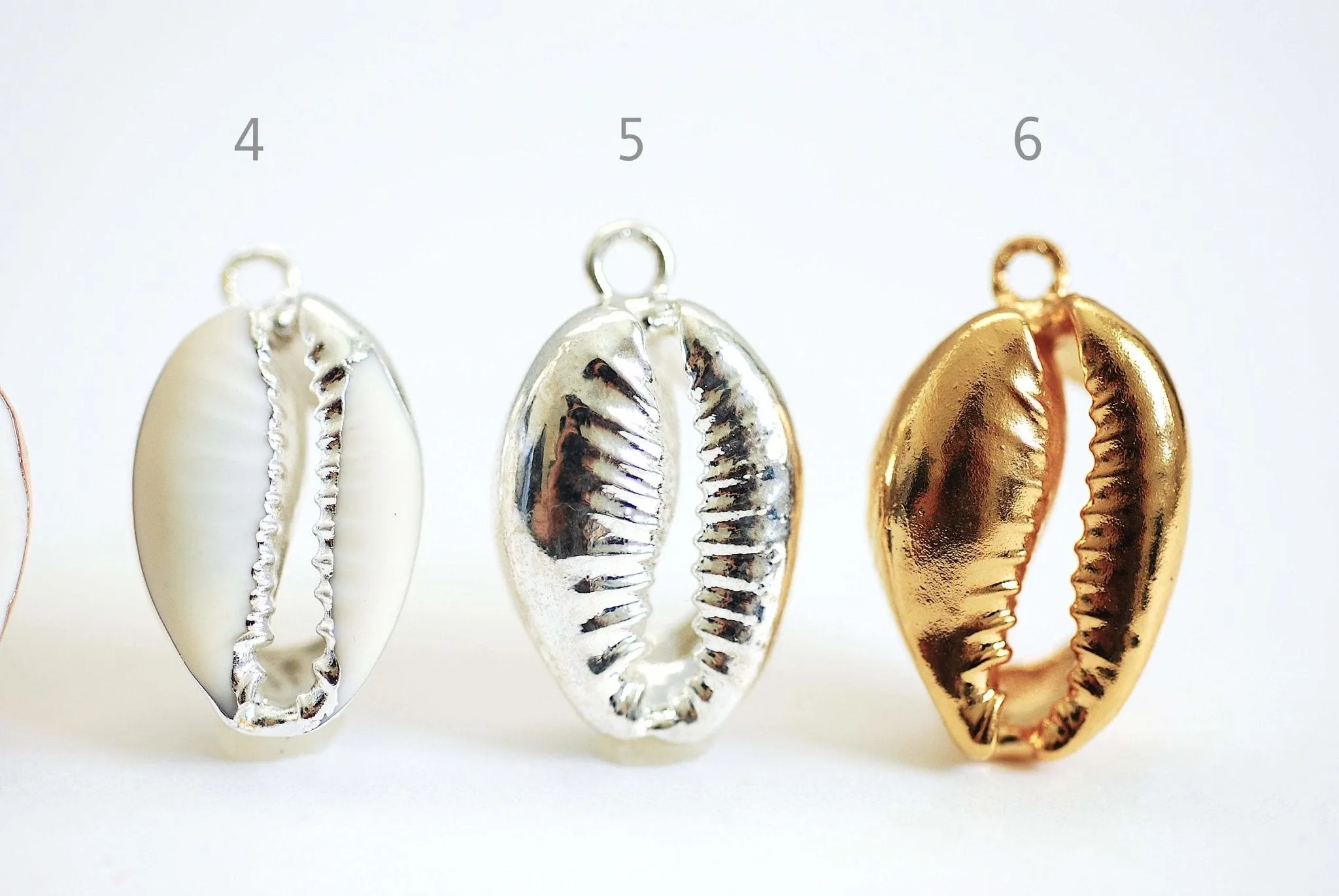 Real Natural Cowrie Shell, Gold, Sterling Silver, Rose Gold, gold dipped shell pendant, Cowrie shell pendant charm, Cut Cowrie Shell Beads