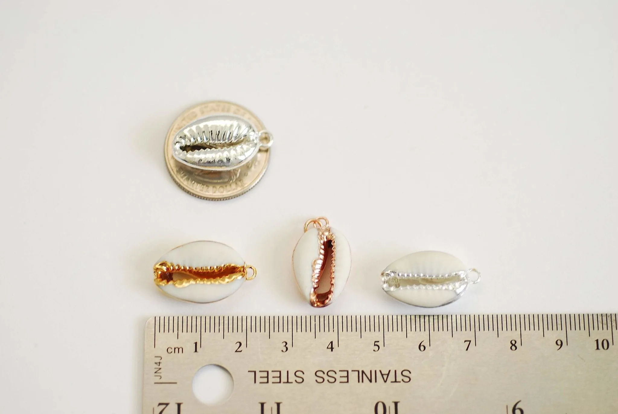 Real Natural Cowrie Shell, Gold, Sterling Silver, Rose Gold, gold dipped shell pendant, Cowrie shell pendant charm, Cut Cowrie Shell Beads