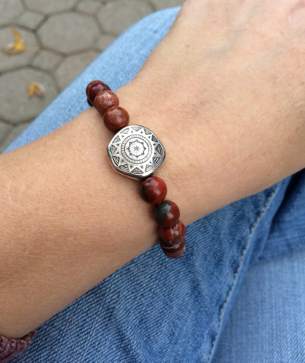 Red Stone Bracelet, Southwestern Jewelry, Red Jewelry Stretch Bracelet, Western Jewelry, Tribal Jewelry, Red Stone Jewelry