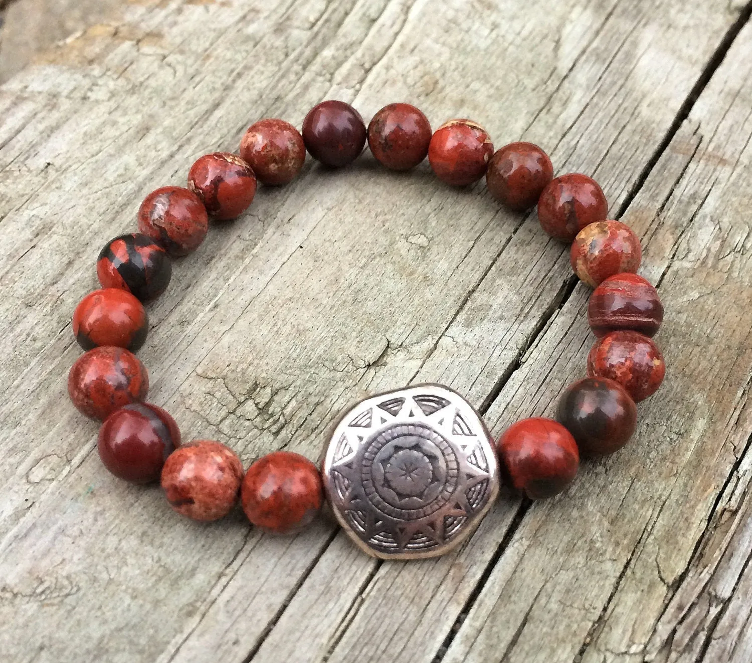 Red Stone Bracelet, Southwestern Jewelry, Red Jewelry Stretch Bracelet, Western Jewelry, Tribal Jewelry, Red Stone Jewelry