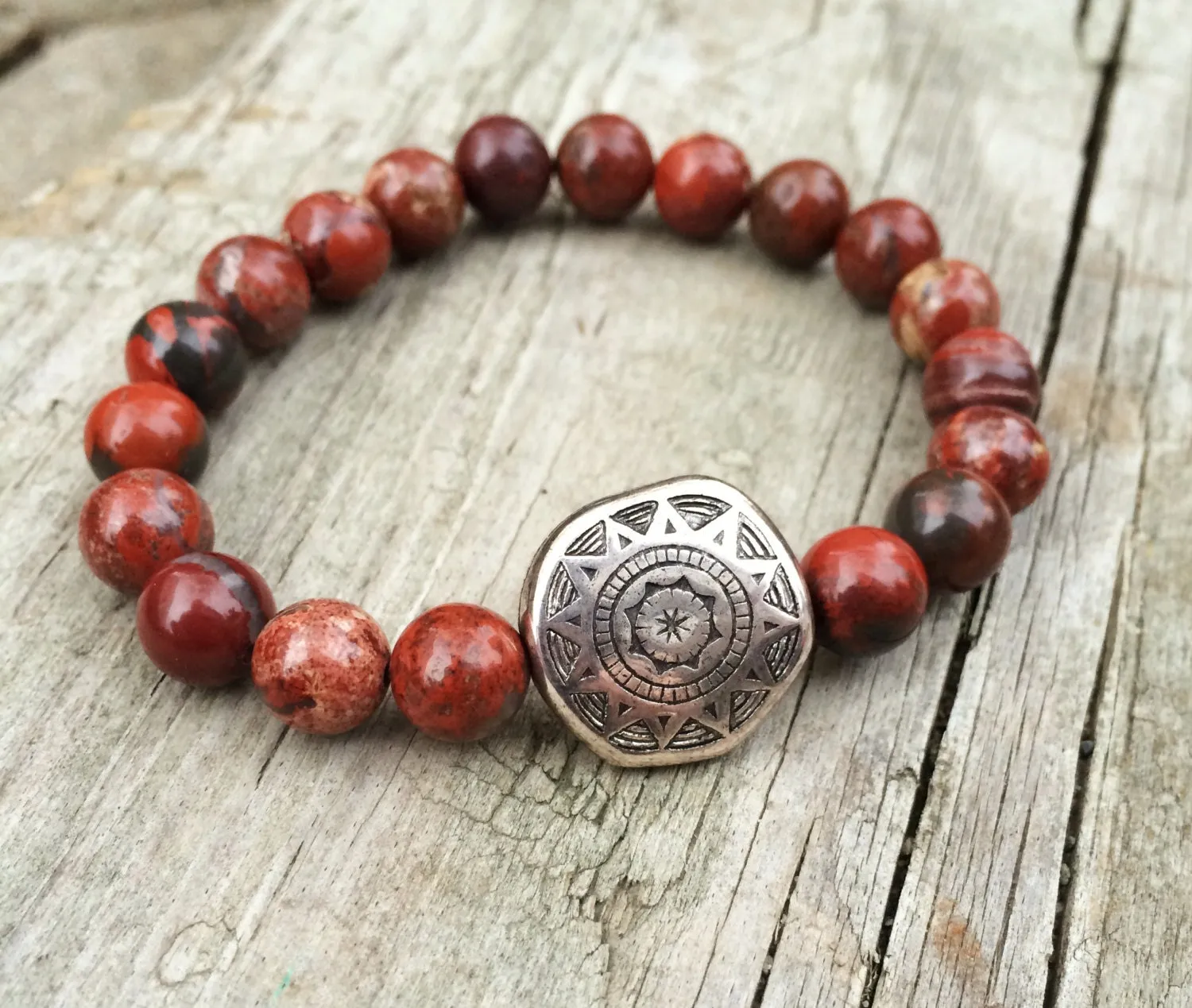 Red Stone Bracelet, Southwestern Jewelry, Red Jewelry Stretch Bracelet, Western Jewelry, Tribal Jewelry, Red Stone Jewelry