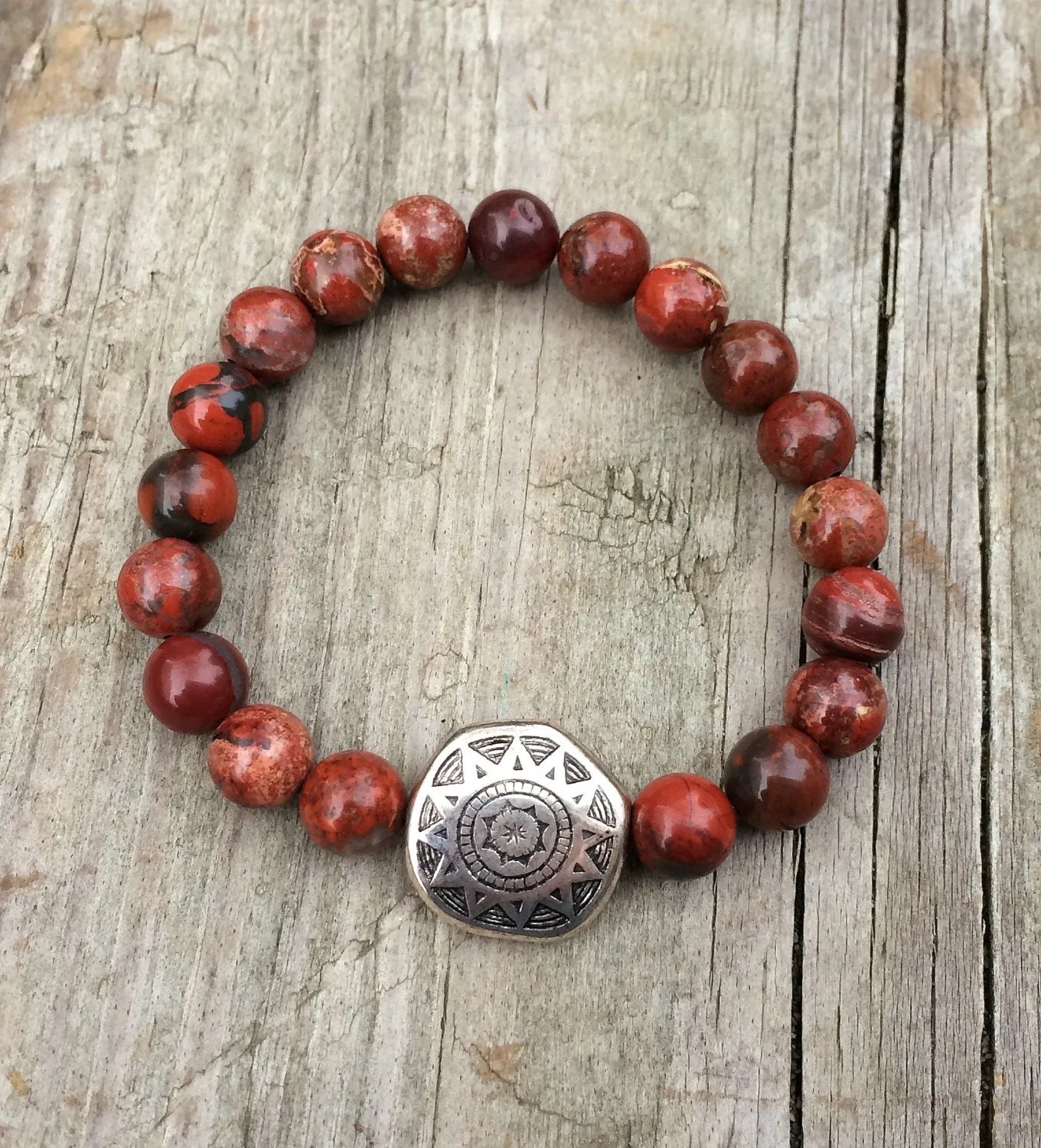 Red Stone Bracelet, Southwestern Jewelry, Red Jewelry Stretch Bracelet, Western Jewelry, Tribal Jewelry, Red Stone Jewelry