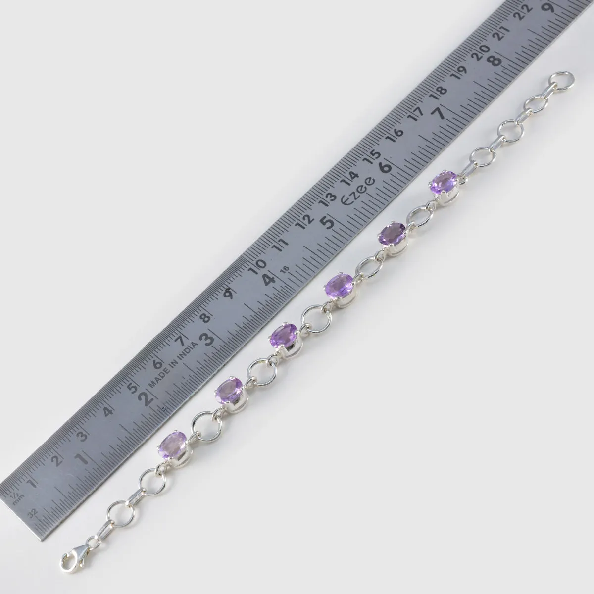 Riyo Bulk 925 Sterling Silver Bracelet For Girl Amethyst Bracelet Prong Setting Bracelet with Fish Hook Tennis Bracelet L Size 6-8.5 Inch.