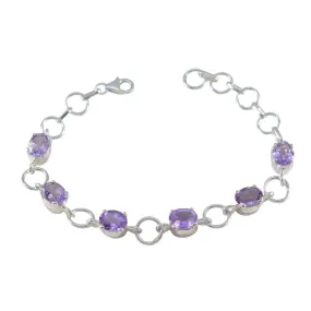 Riyo Bulk 925 Sterling Silver Bracelet For Girl Amethyst Bracelet Prong Setting Bracelet with Fish Hook Tennis Bracelet L Size 6-8.5 Inch.