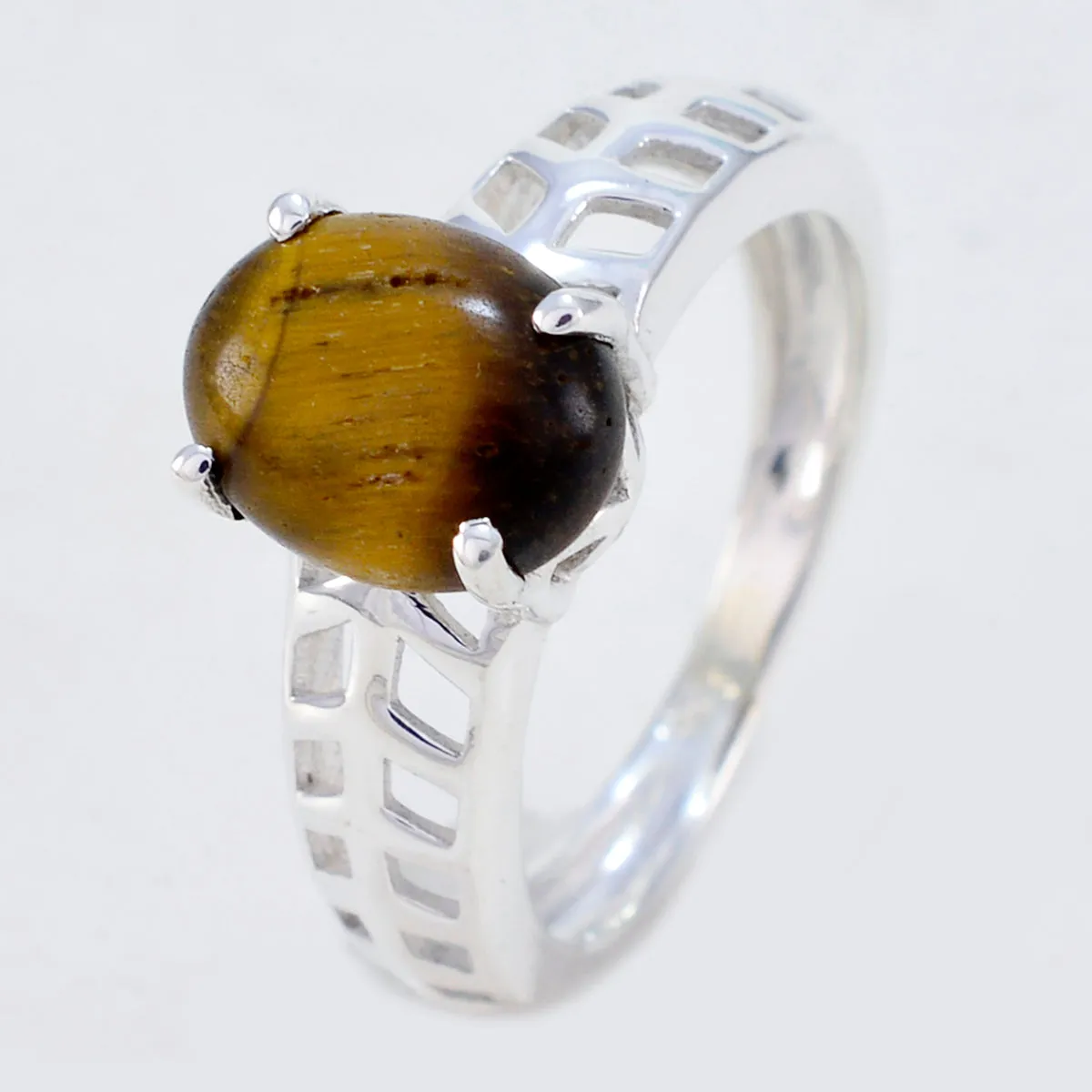 Riyo Cute Gemstones Tiger Eye Solid Silver Rings Mom Birthday Gift