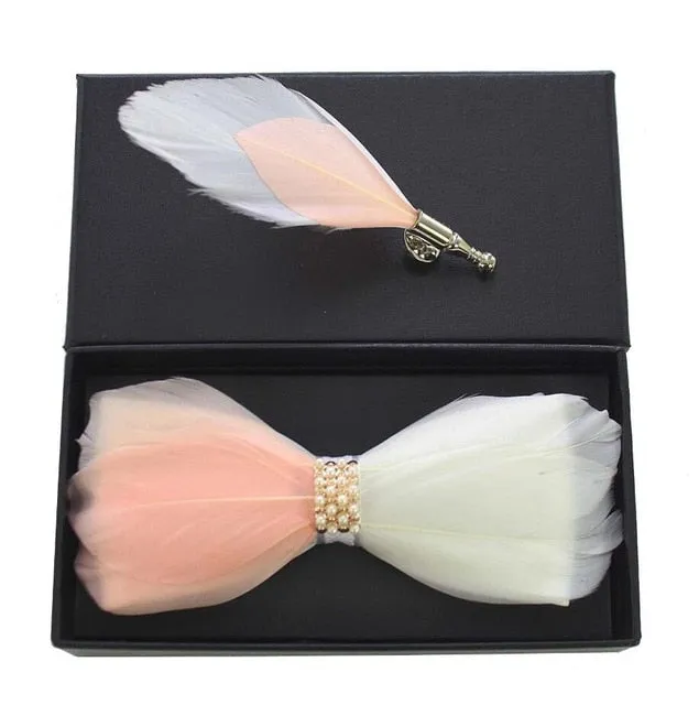 Rose Feather Bow Tie Set