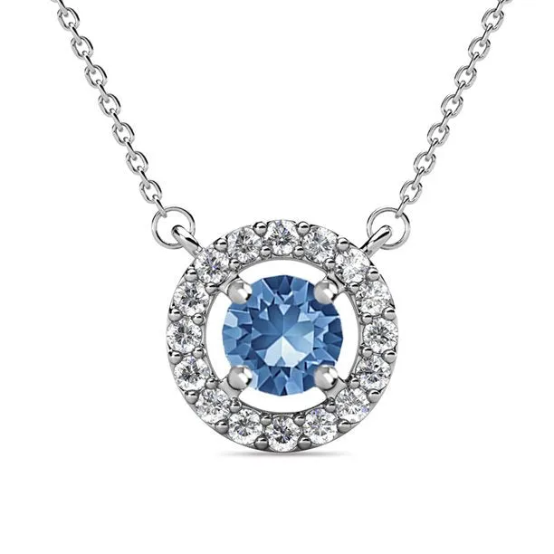 Royal 18k White Gold Plated Birthstone Halo Necklace with Round Cut Crystals