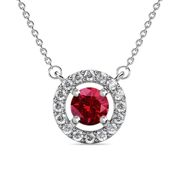 Royal 18k White Gold Plated Birthstone Halo Necklace with Round Cut Crystals