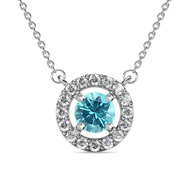 Royal 18k White Gold Plated Birthstone Halo Necklace with Round Cut Crystals