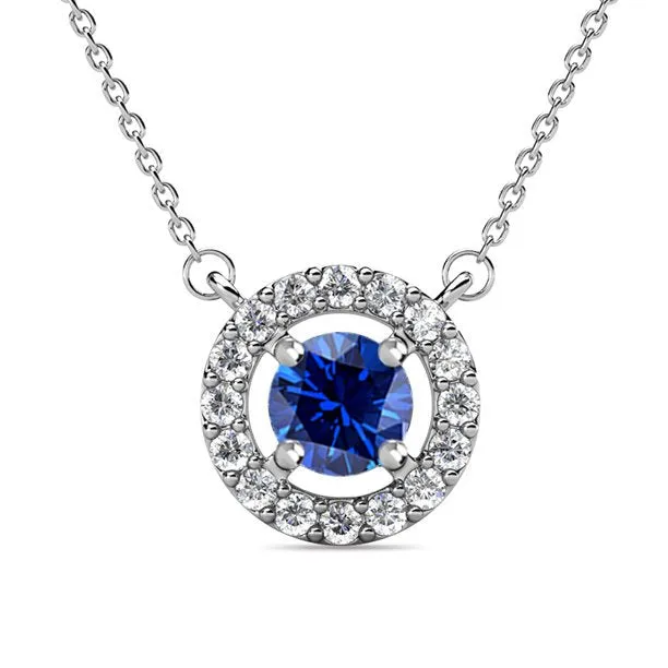 Royal 18k White Gold Plated Birthstone Halo Necklace with Round Cut Crystals