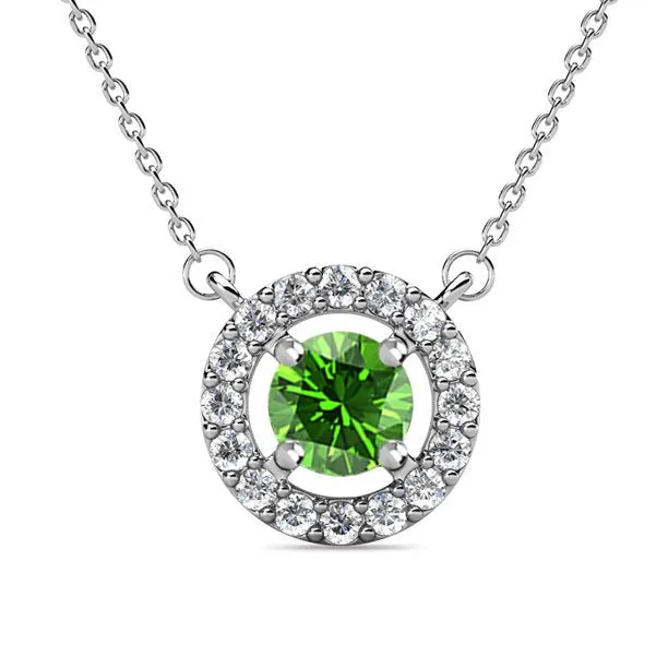 Royal 18k White Gold Plated Birthstone Halo Necklace with Round Cut Crystals