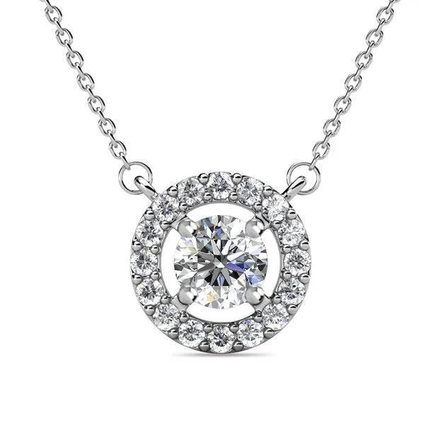 Royal 18k White Gold Plated Birthstone Halo Necklace with Round Cut Crystals