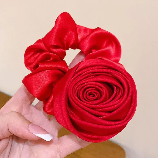 Satin rose hair scrunchies