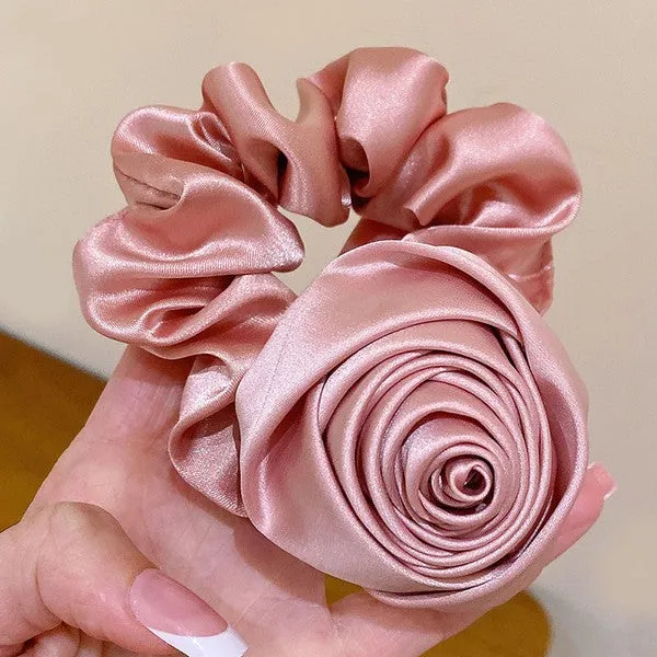 Satin rose hair scrunchies