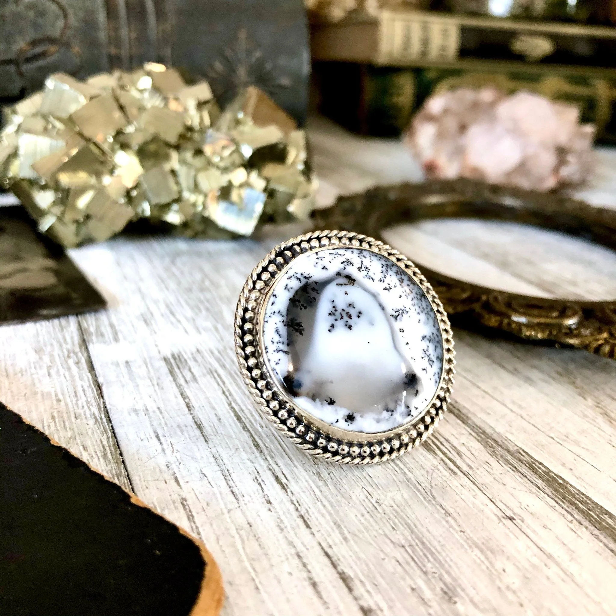 Size 6 Dendritic Opal Statement Ring Set in Sterling Silver / Curated by FOXLARK Collection