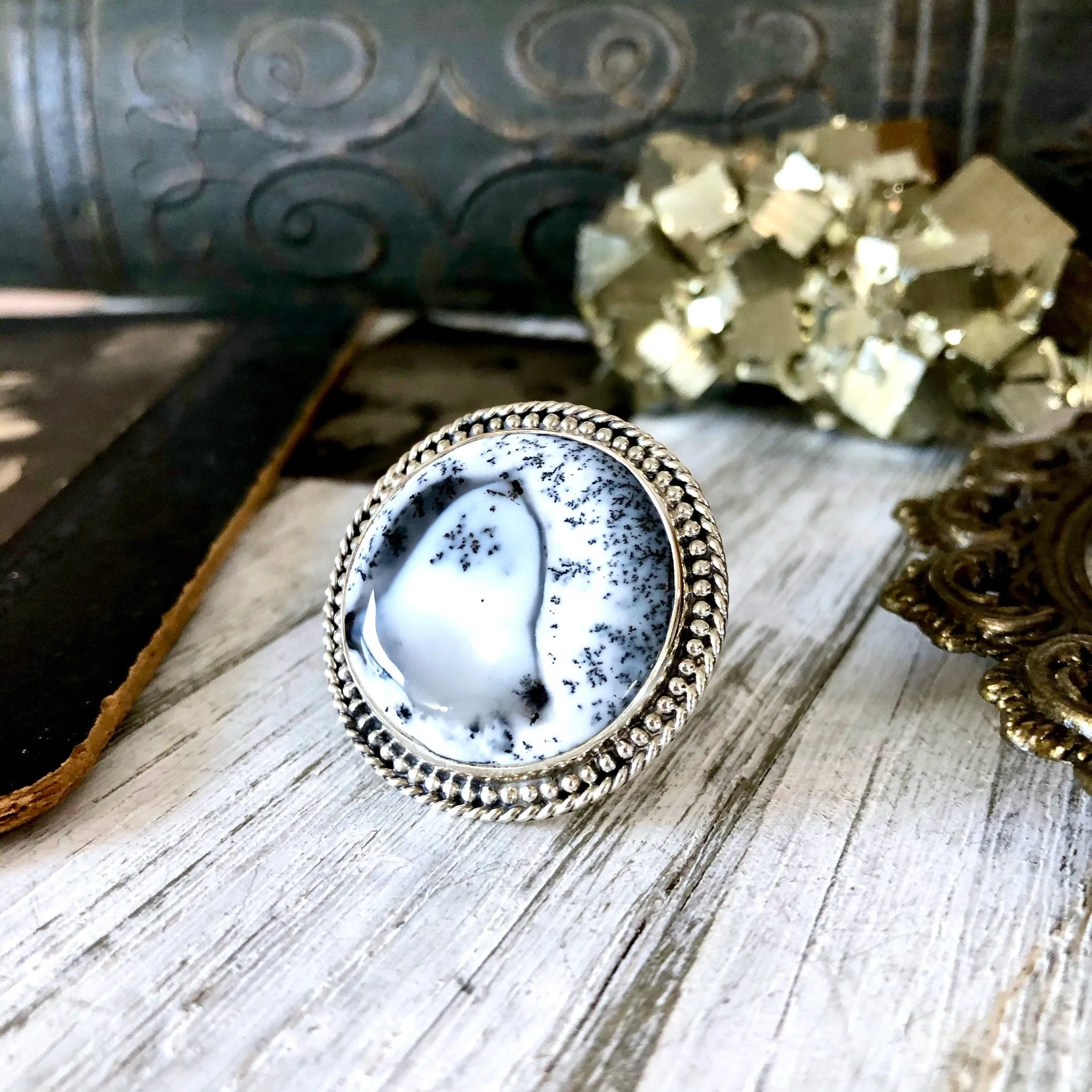 Size 6 Dendritic Opal Statement Ring Set in Sterling Silver / Curated by FOXLARK Collection