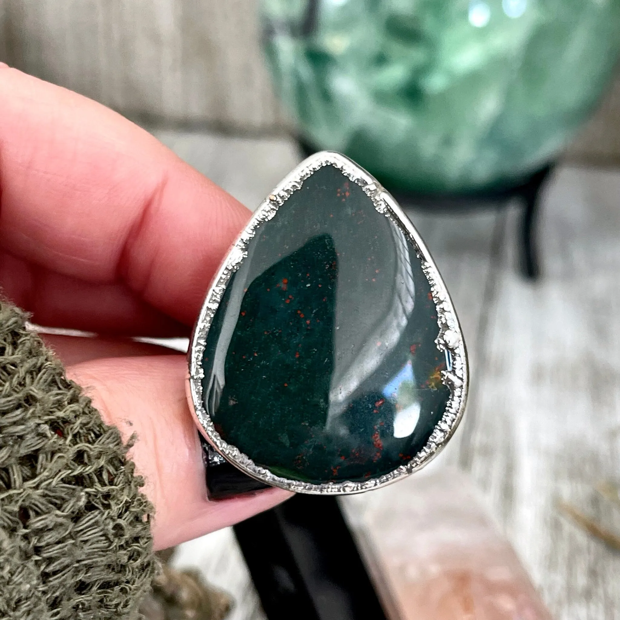 Size 6.5 Big Natural Bloodstone Ring In Fine Silver /  Foxlark Collection - One of a Kind