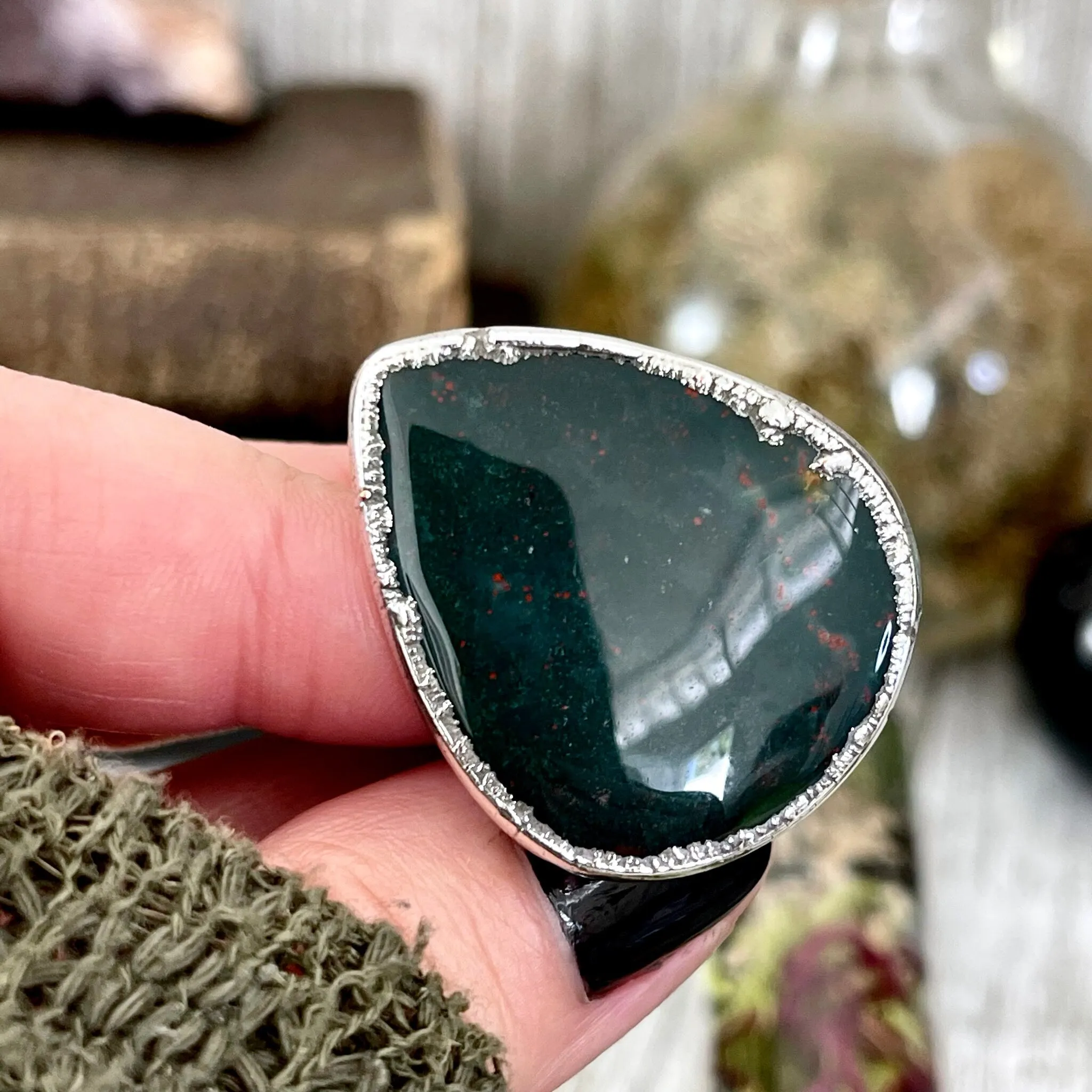 Size 6.5 Big Natural Bloodstone Ring In Fine Silver /  Foxlark Collection - One of a Kind