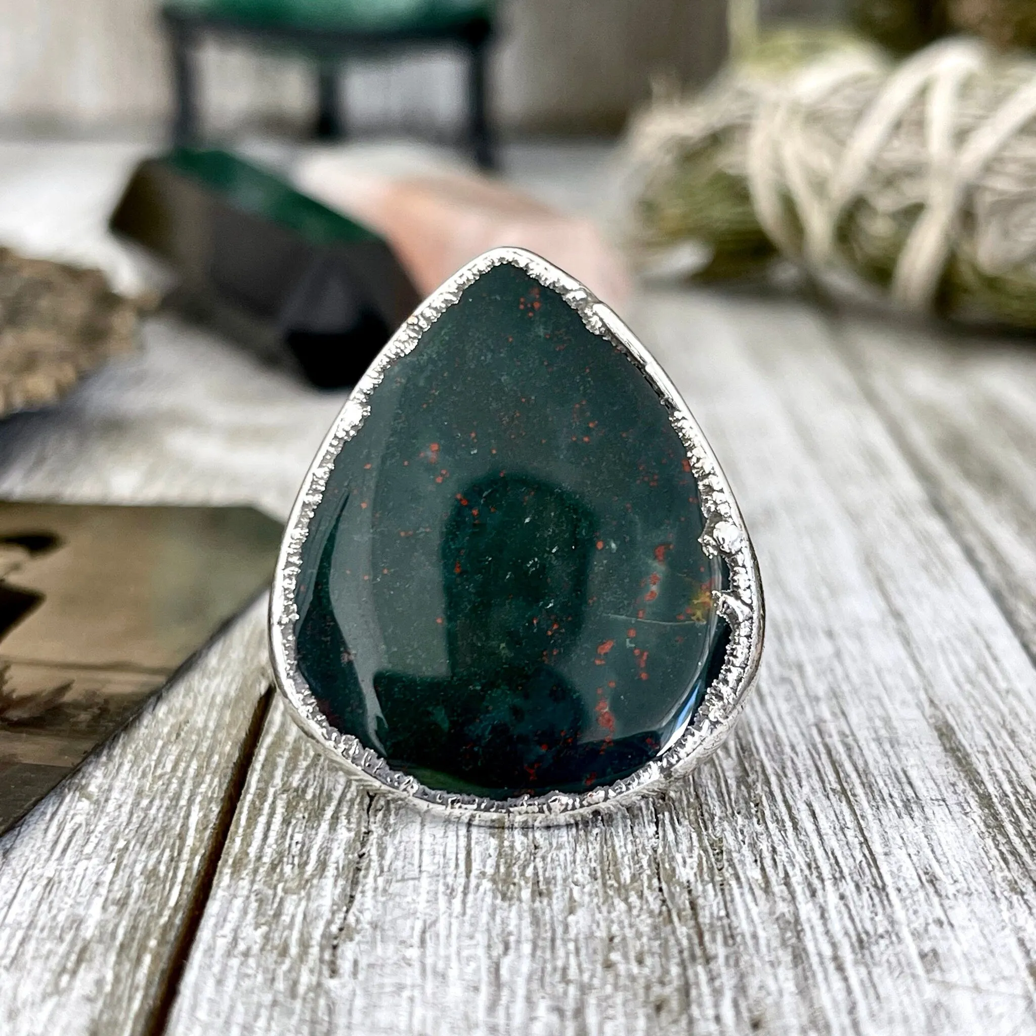 Size 6.5 Big Natural Bloodstone Ring In Fine Silver /  Foxlark Collection - One of a Kind