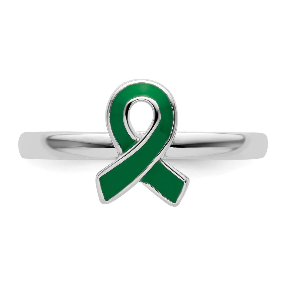 Stackable Expressions Green Enameled Awareness Ribbon Ring in Sterling Silver