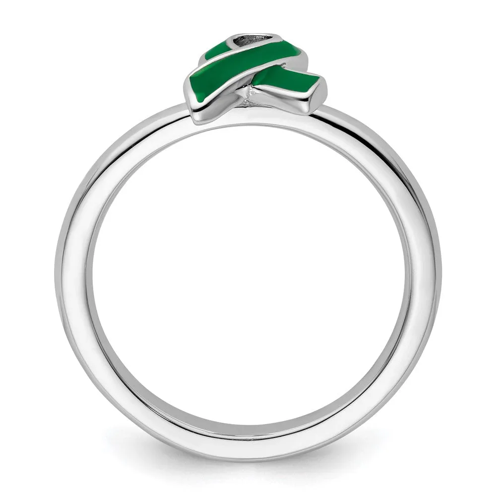 Stackable Expressions Green Enameled Awareness Ribbon Ring in Sterling Silver