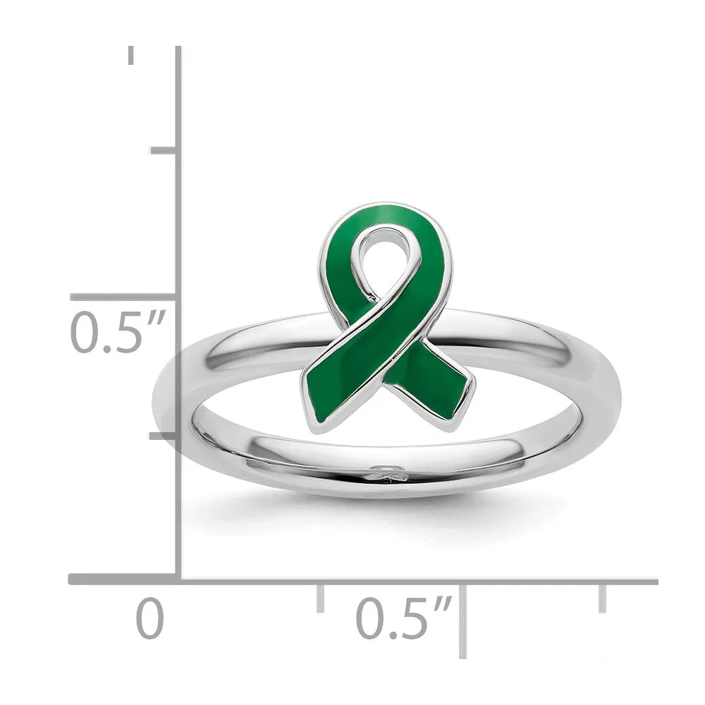 Stackable Expressions Green Enameled Awareness Ribbon Ring in Sterling Silver