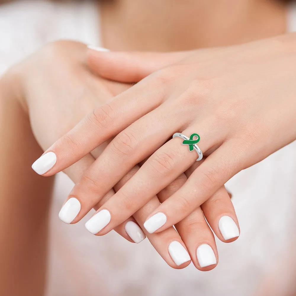 Stackable Expressions Green Enameled Awareness Ribbon Ring in Sterling Silver