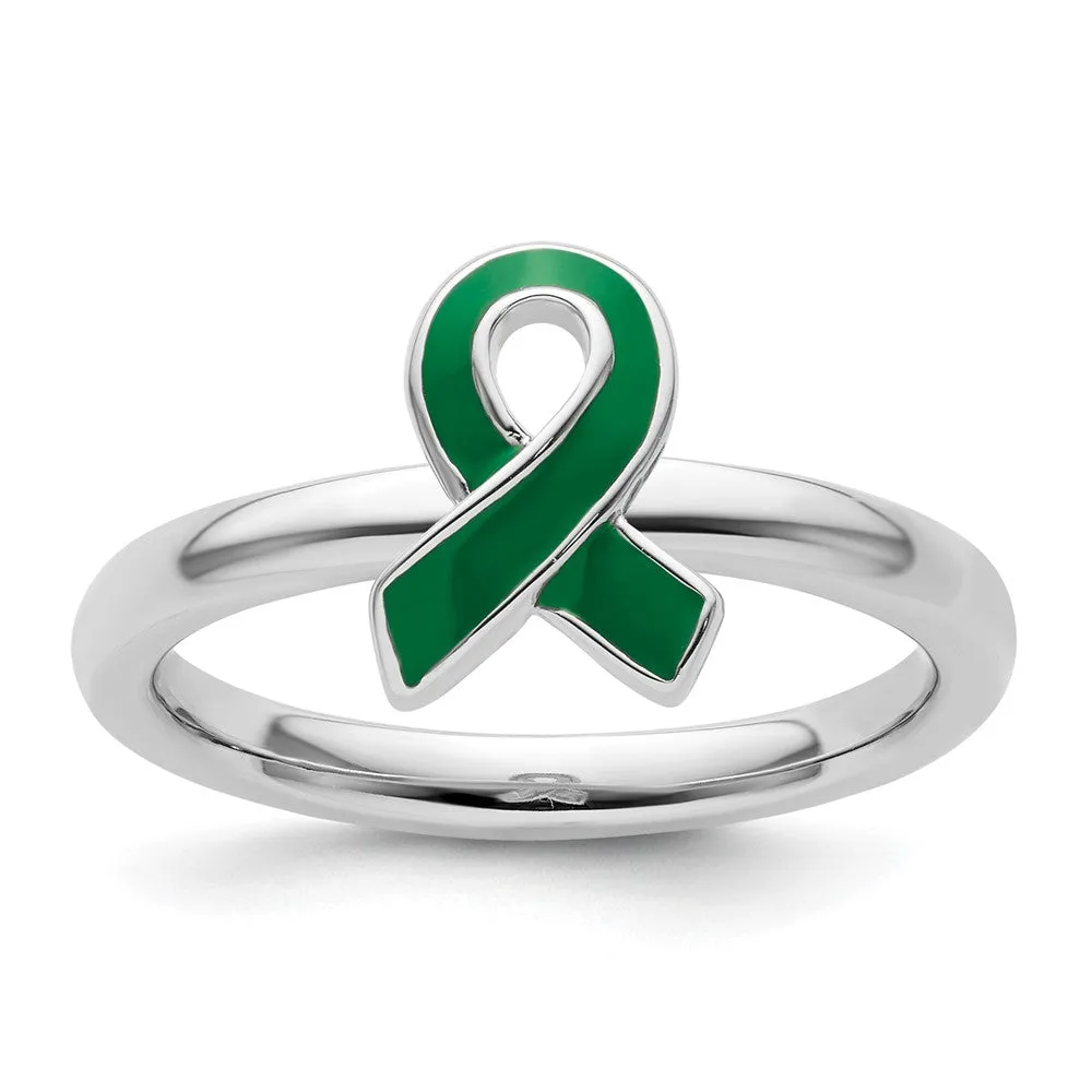 Stackable Expressions Green Enameled Awareness Ribbon Ring in Sterling Silver