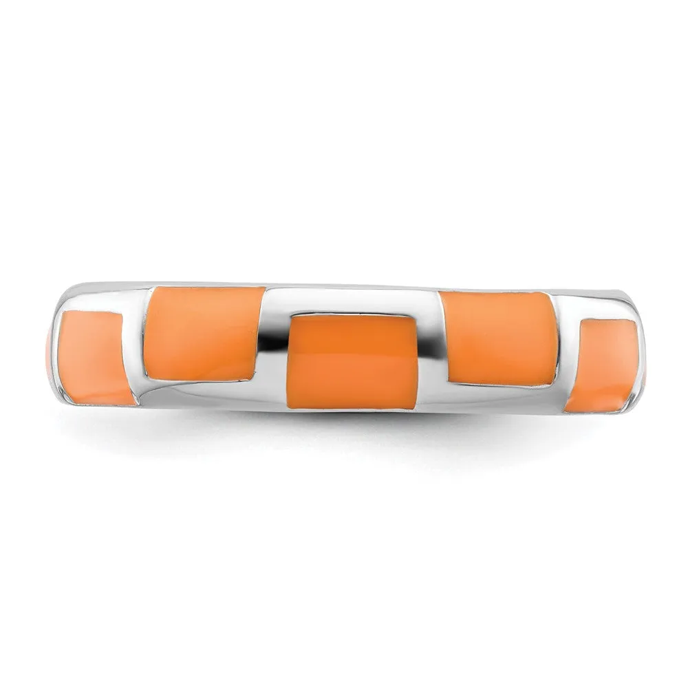 Stackable Expressions Polished Orange Enameled Ring in Sterling Silver