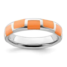 Stackable Expressions Polished Orange Enameled Ring in Sterling Silver